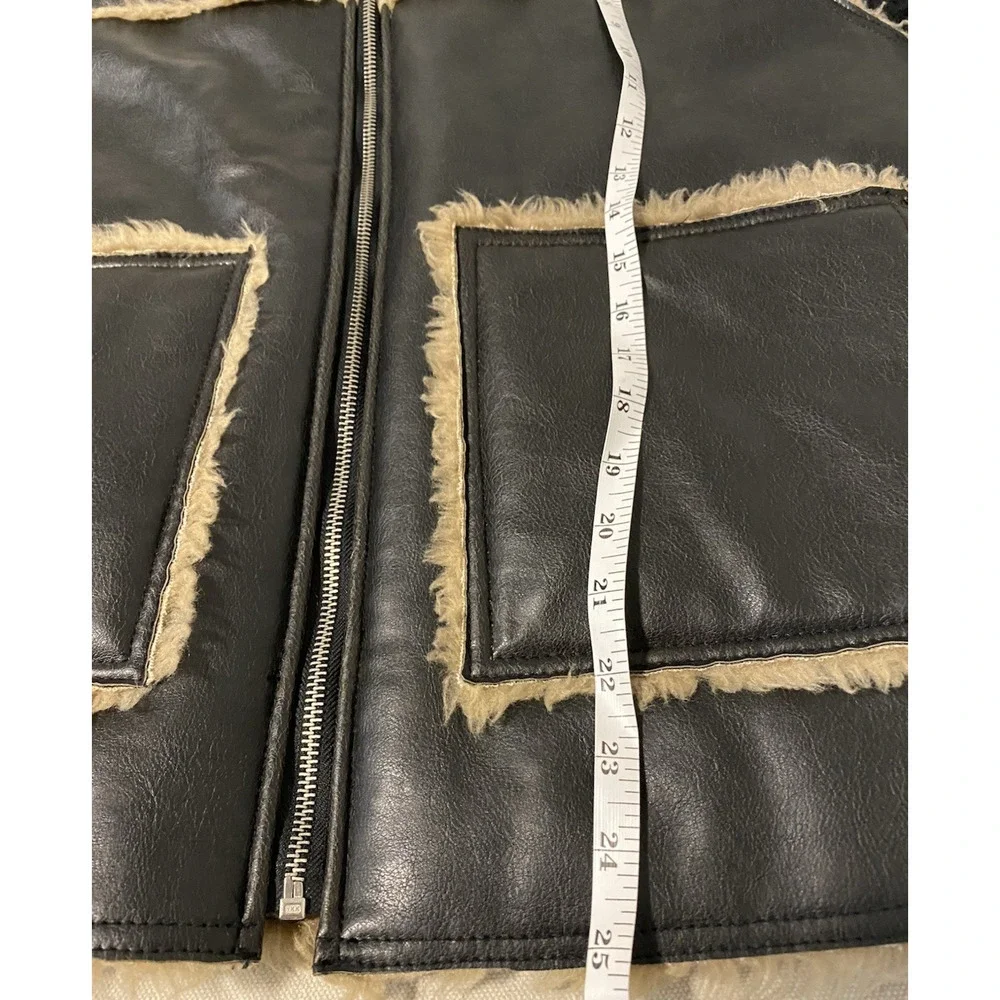 Sergie Platini Mens Italian Faux Leather Bomber Jacket Size Medium Sherpa Lined